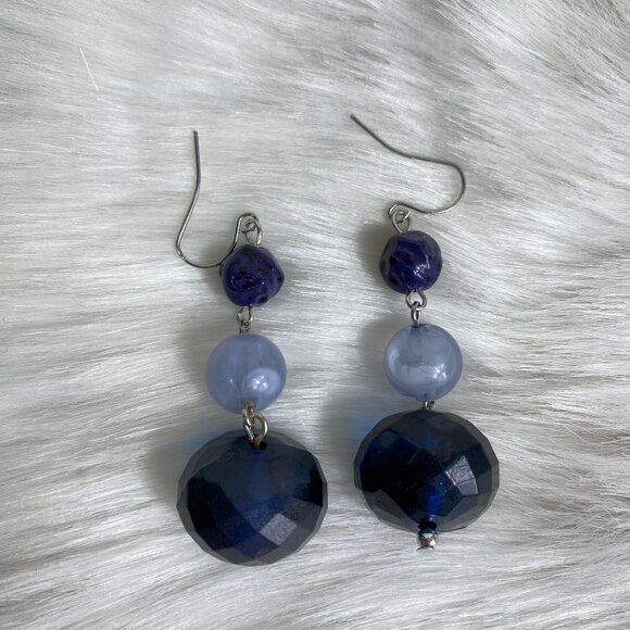 Blue Glass Bead Dangle & Drop Earrings 2.5" - Picture 2 of 6